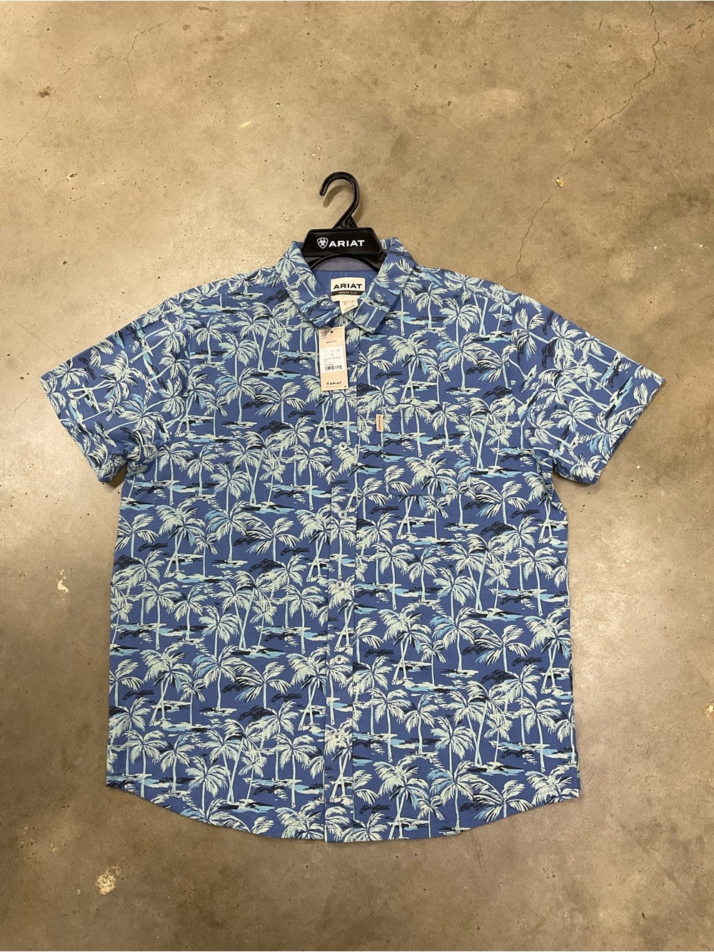 Ariat Ocean Blue Palm-Print Short Sleeve Button-Down Shirt